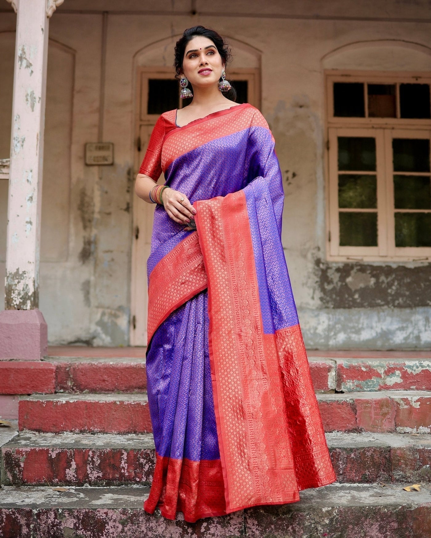 Pure Silk Saree Weaved With Zari Comes With Heavy Banarasi Brocade Blouse - Almaari Fashion