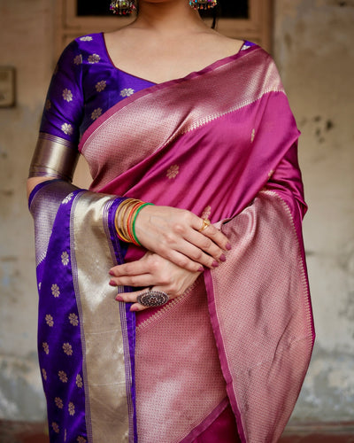 Pure Silk Saree Weaved With Zari Comes With Heavy Banarasi Brocade Blouse - Almaari Fashion