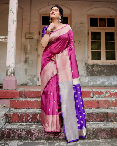 Pure Silk Saree Weaved With Zari Comes With Heavy Banarasi Brocade Blouse - Almaari Fashion