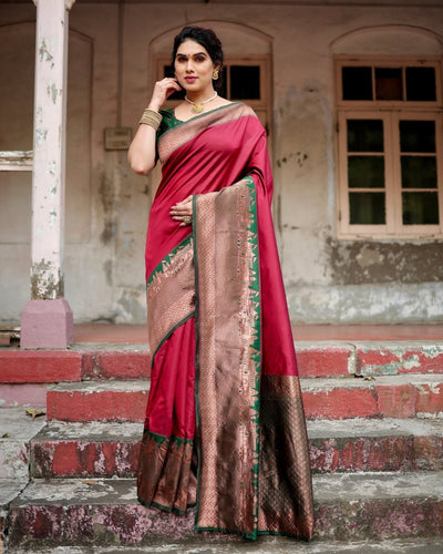 Pure Silk Saree Weaved With Zari Comes With Heavy Banarasi Brocade Blouse - Almaari Fashion