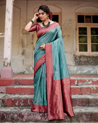 Pure Silk Saree Weaved With Zari Comes With Heavy Banarasi Brocade Blouse - Almaari Fashion