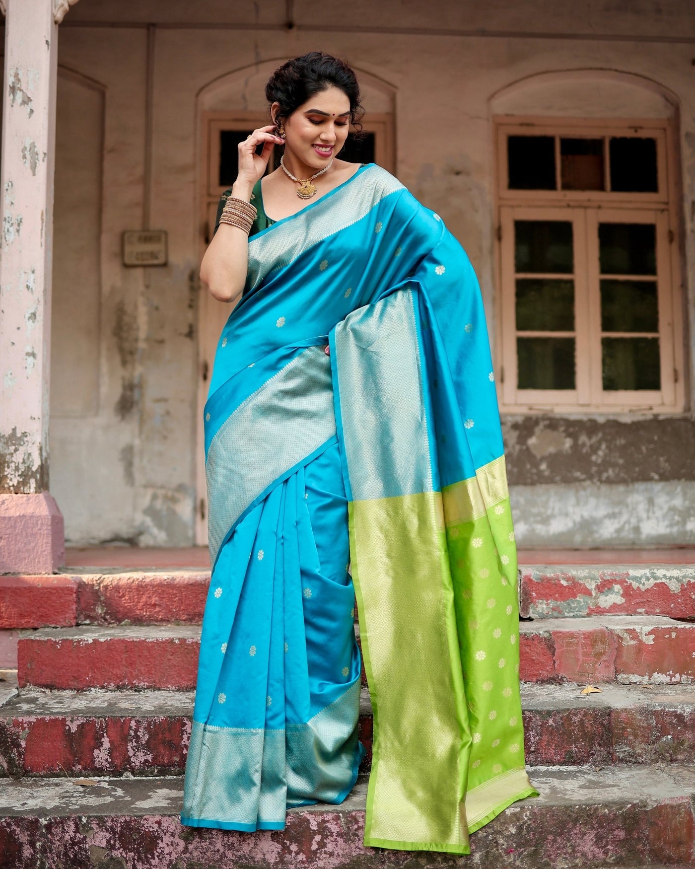 Pure Silk Saree Weaved With Zari Comes With Heavy Banarasi Brocade Blouse - Almaari Fashion