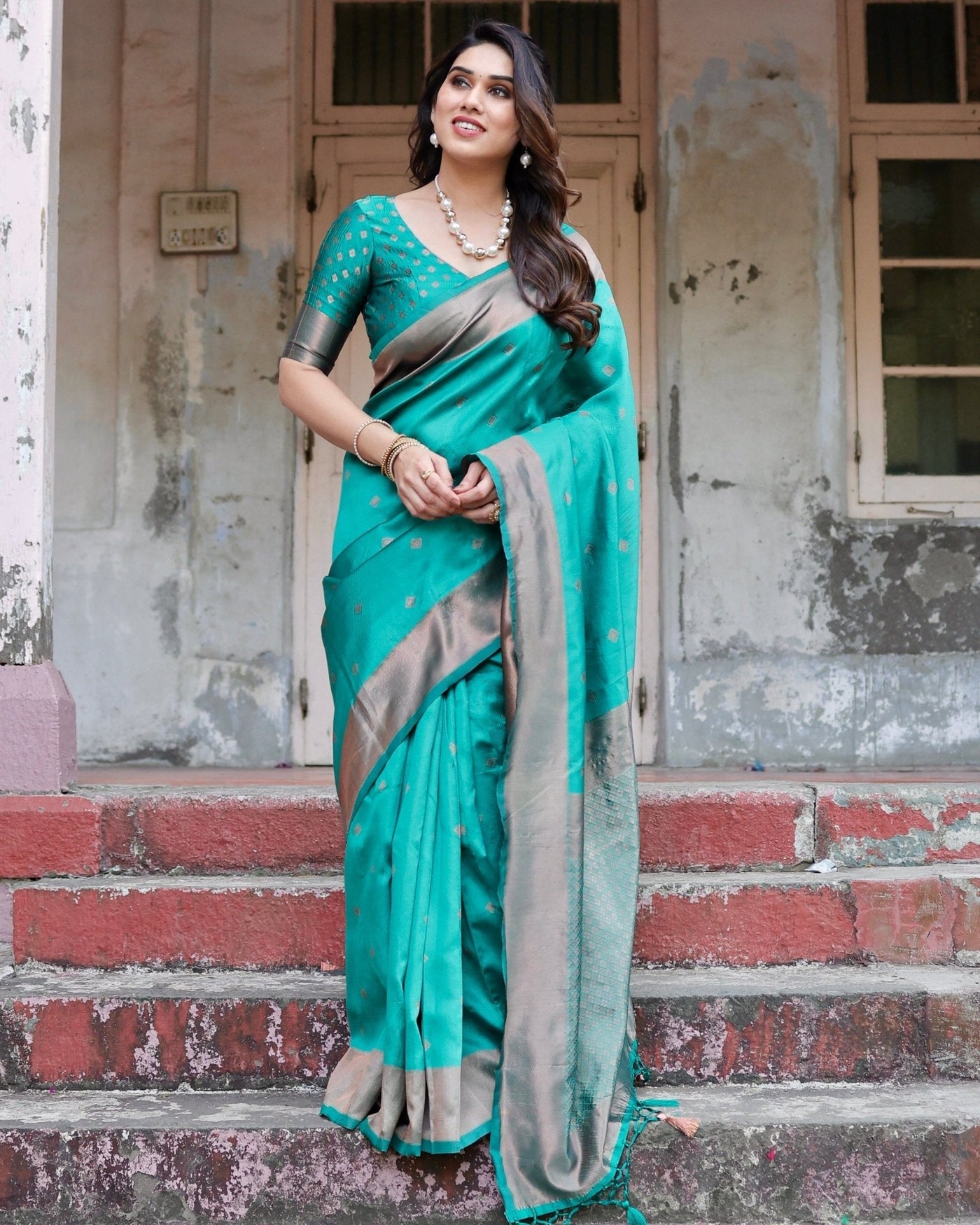 Pure Silk Saree Weaved With Zari Comes With Heavy Banarasi Brocade Blouse - Almaari Fashion