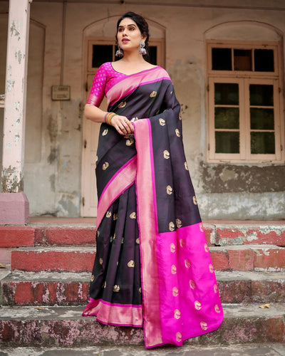 Pure Silk Saree Weaved With Zari Comes With Heavy Banarasi Brocade Blouse - Almaari Fashion