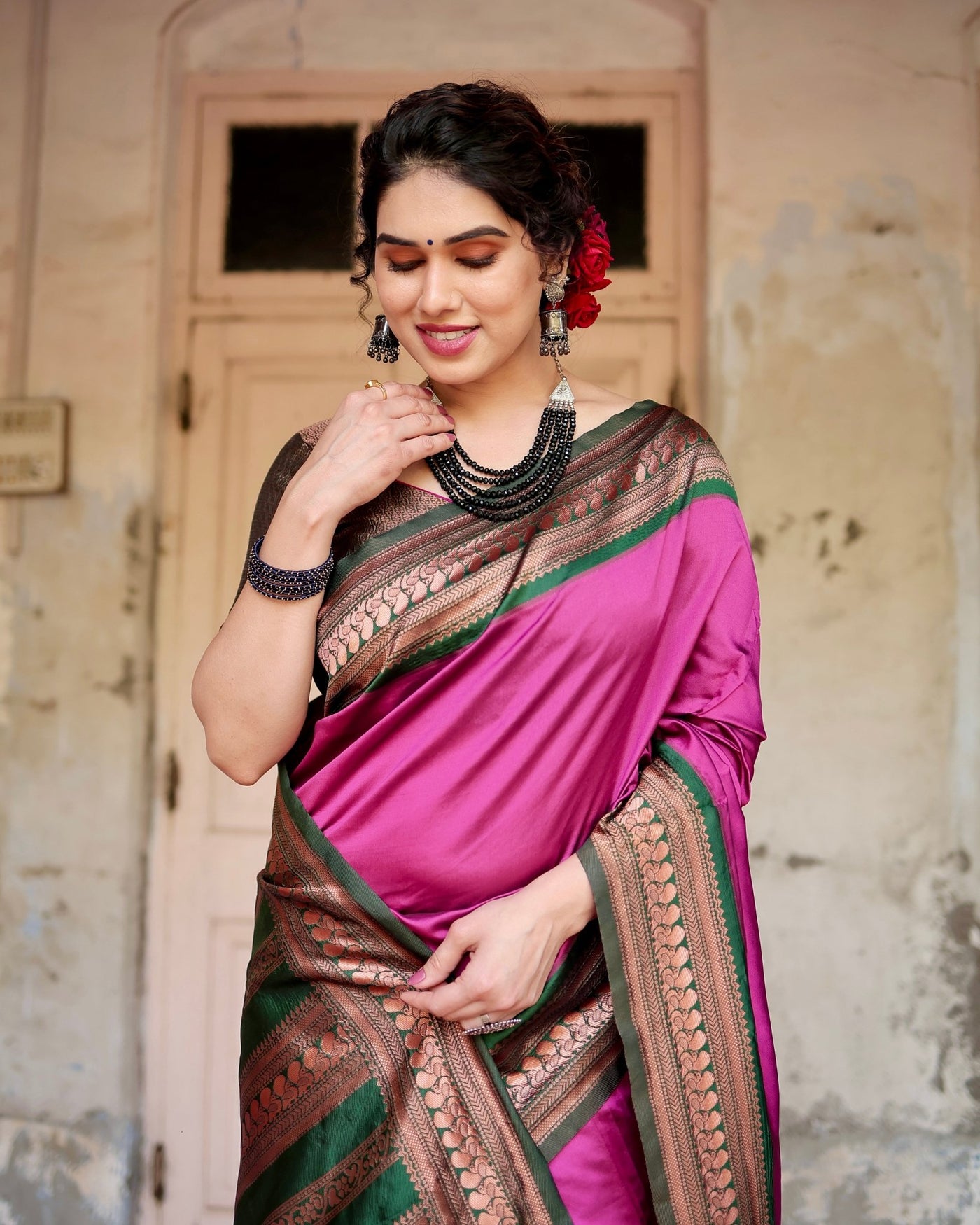 Pure Silk Saree Weaved With Zari Comes With Heavy Banarasi Brocade Blouse - Almaari Fashion