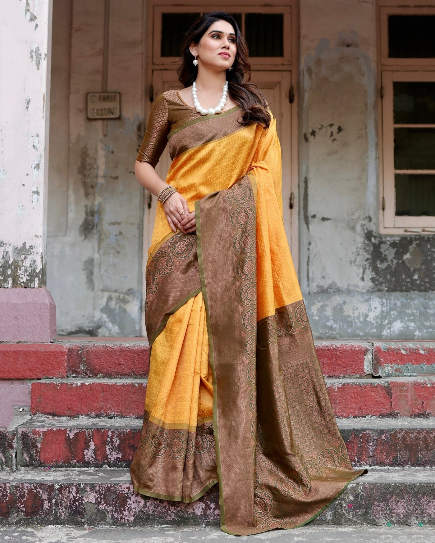 Pure Silk Saree Weaved With Zari Comes With Heavy Banarasi Brocade Blouse - Almaari Fashion