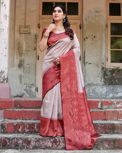 Pure Silk Saree Weaved With Zari Comes With Heavy Banarasi Brocade Blouse - Almaari Fashion