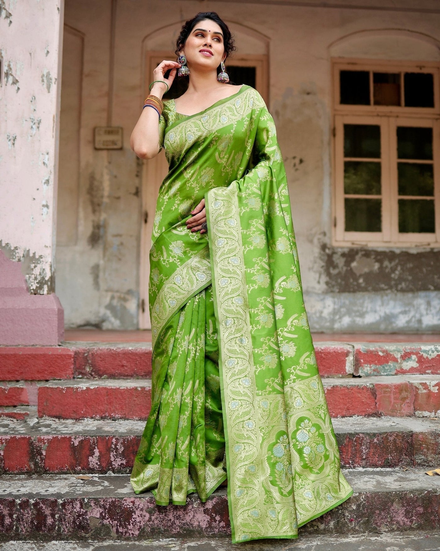 Pure Silk Saree Weaved With Zari Comes With Heavy Banarasi Brocade Blouse - Almaari Fashion