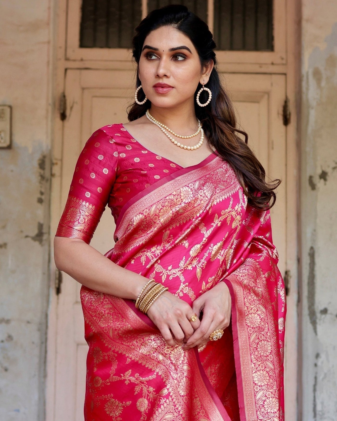 Pure Silk Saree Weaved With Zari Comes With Heavy Banarasi Brocade Blouse - Almaari Fashion