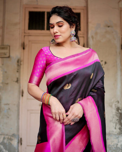 Pure Silk Saree Weaved With Zari Comes With Heavy Banarasi Brocade Blouse - Almaari Fashion