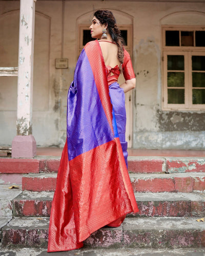 Pure Silk Saree Weaved With Zari Comes With Heavy Banarasi Brocade Blouse - Almaari Fashion