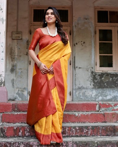 Pure Silk Saree Weaved With Zari Comes With Heavy Banarasi Brocade Blouse - Almaari Fashion