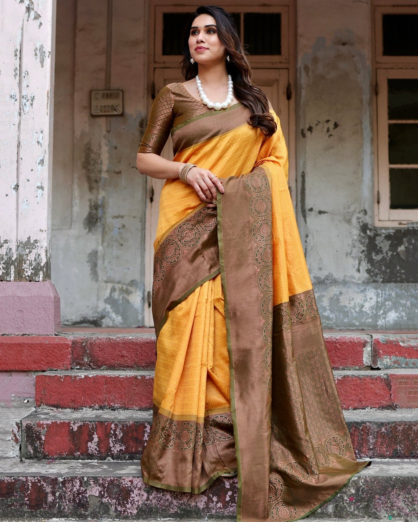 Pure Silk Saree Weaved With Zari Comes With Heavy Banarasi Brocade Blouse - Almaari Fashion