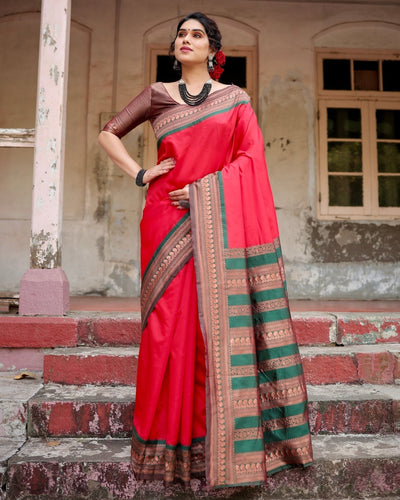 Pure Silk Saree Weaved With Zari Comes With Heavy Banarasi Brocade Blouse - Almaari Fashion