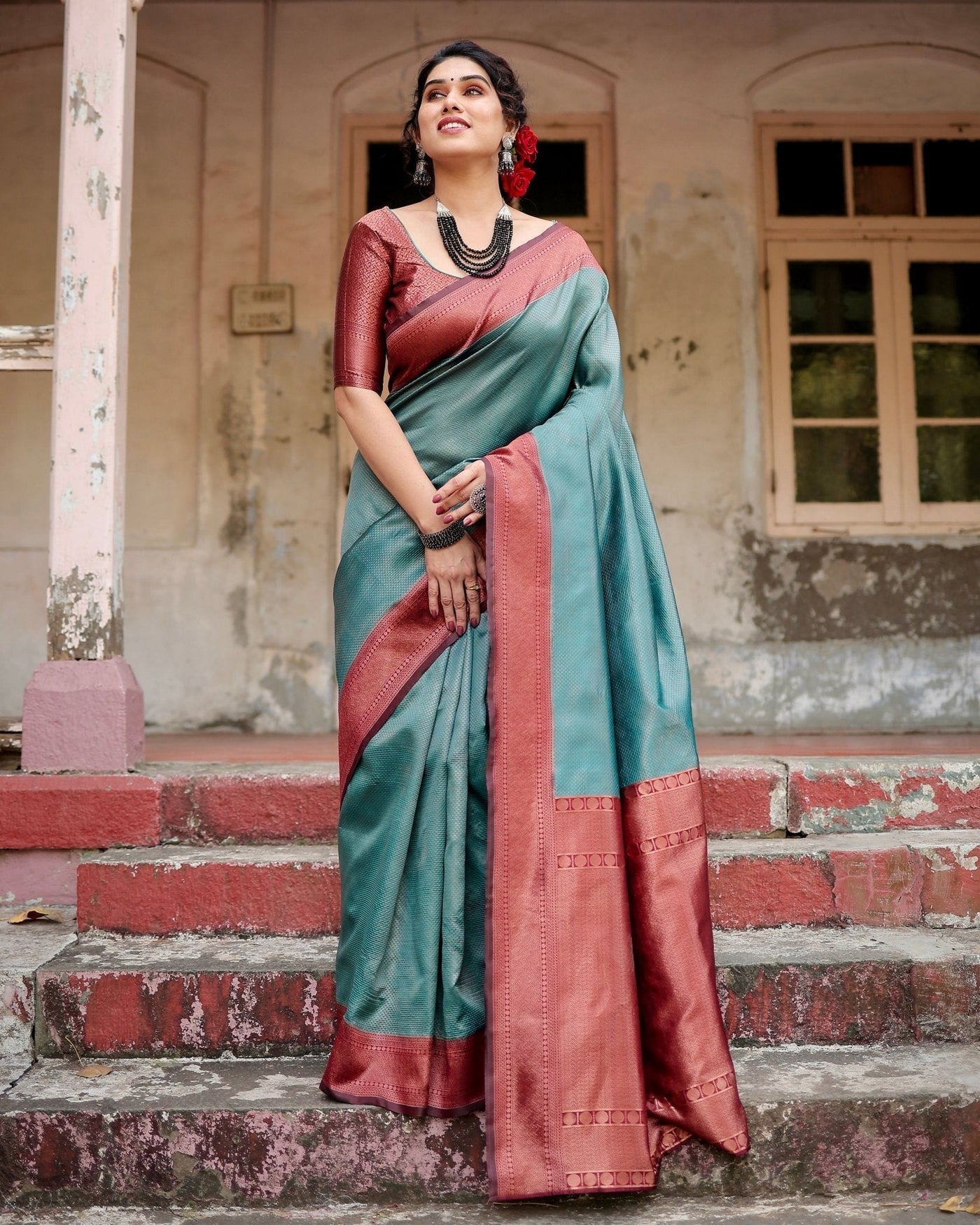 Pure Silk Saree Weaved With Zari Comes With Heavy Banarasi Brocade Blouse - Almaari Fashion