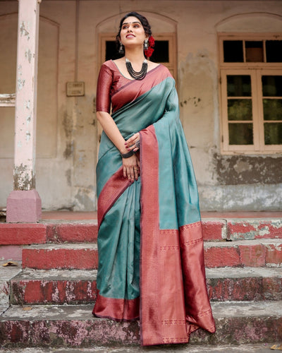 Pure Silk Saree Weaved With Zari Comes With Heavy Banarasi Brocade Blouse - Almaari Fashion