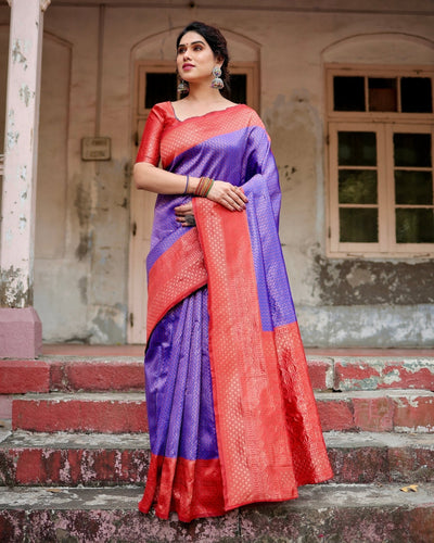 Pure Silk Saree Weaved With Zari Comes With Heavy Banarasi Brocade Blouse - Almaari Fashion