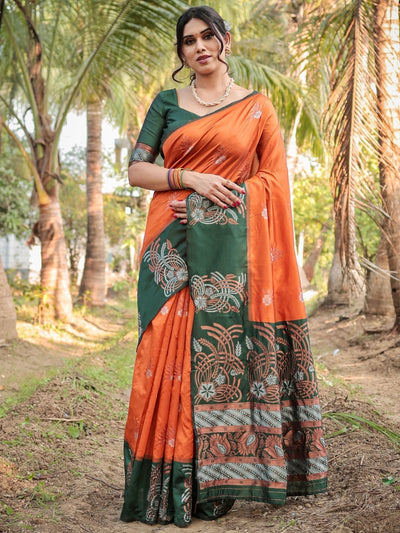 Pure Silk Saree Weaved With Zari Comes With Heavy Banarasi Brocade Blouse - Almaari Fashion