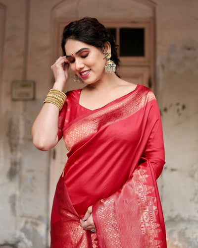 Pure Silk Saree Weaved With Zari Comes With Heavy Banarasi Brocade Blouse - Almaari Fashion