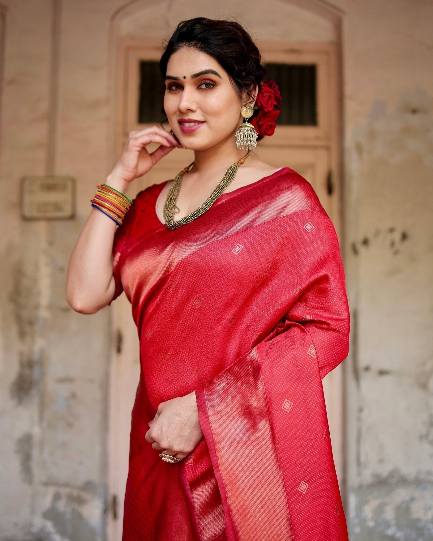 Pure Silk Saree Weaved With Zari Comes With Heavy Banarasi Brocade Blouse - Almaari Fashion