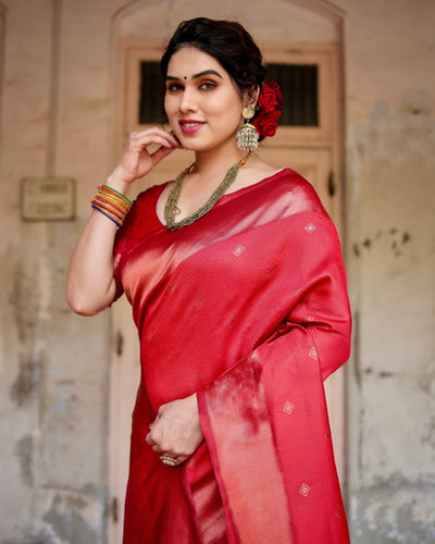 Pure Silk Saree Weaved With Zari Comes With Heavy Banarasi Brocade Blouse - Almaari Fashion