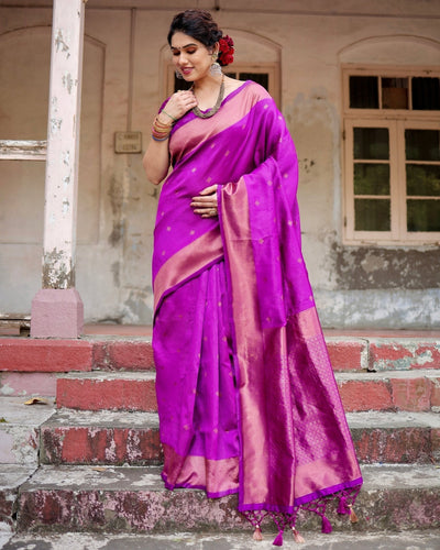 Pure Silk Saree Weaved With Zari Comes With Heavy Banarasi Brocade Blouse - Almaari Fashion