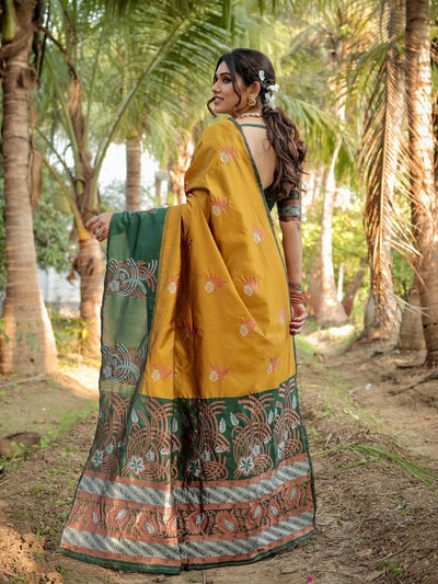 Pure Silk Saree Weaved With Zari Comes With Heavy Banarasi Brocade Blouse - Almaari Fashion