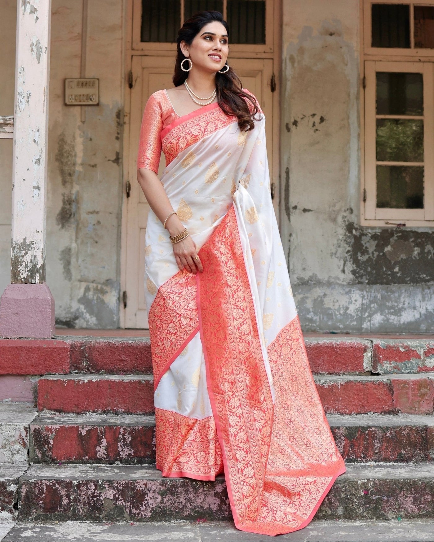 Pure Silk Saree Weaved With Zari Comes With Heavy Banarasi Brocade Blouse - Almaari Fashion