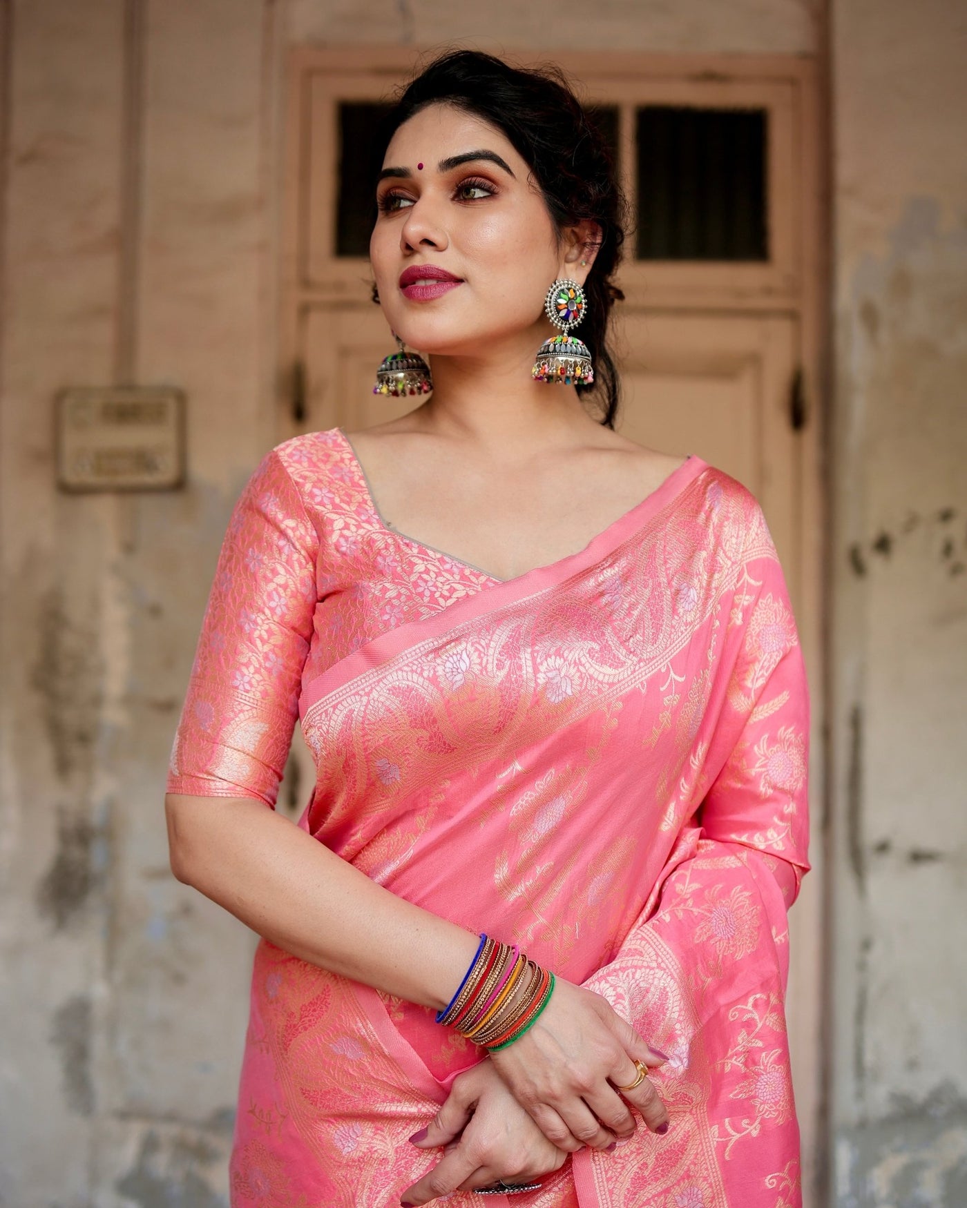 Pure Silk Saree Weaved With Zari Comes With Heavy Banarasi Brocade Blouse - Almaari Fashion