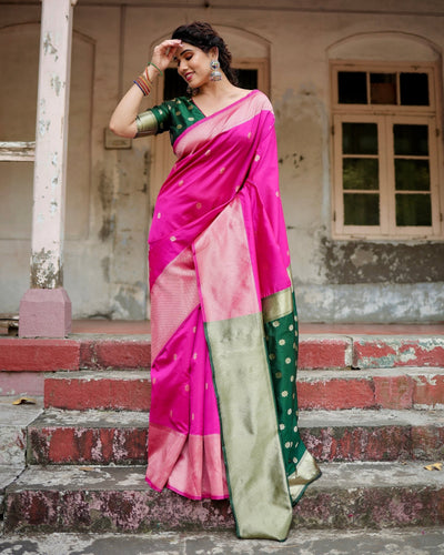 Pure Silk Saree Weaved With Zari Comes With Heavy Banarasi Brocade Blouse - Almaari Fashion