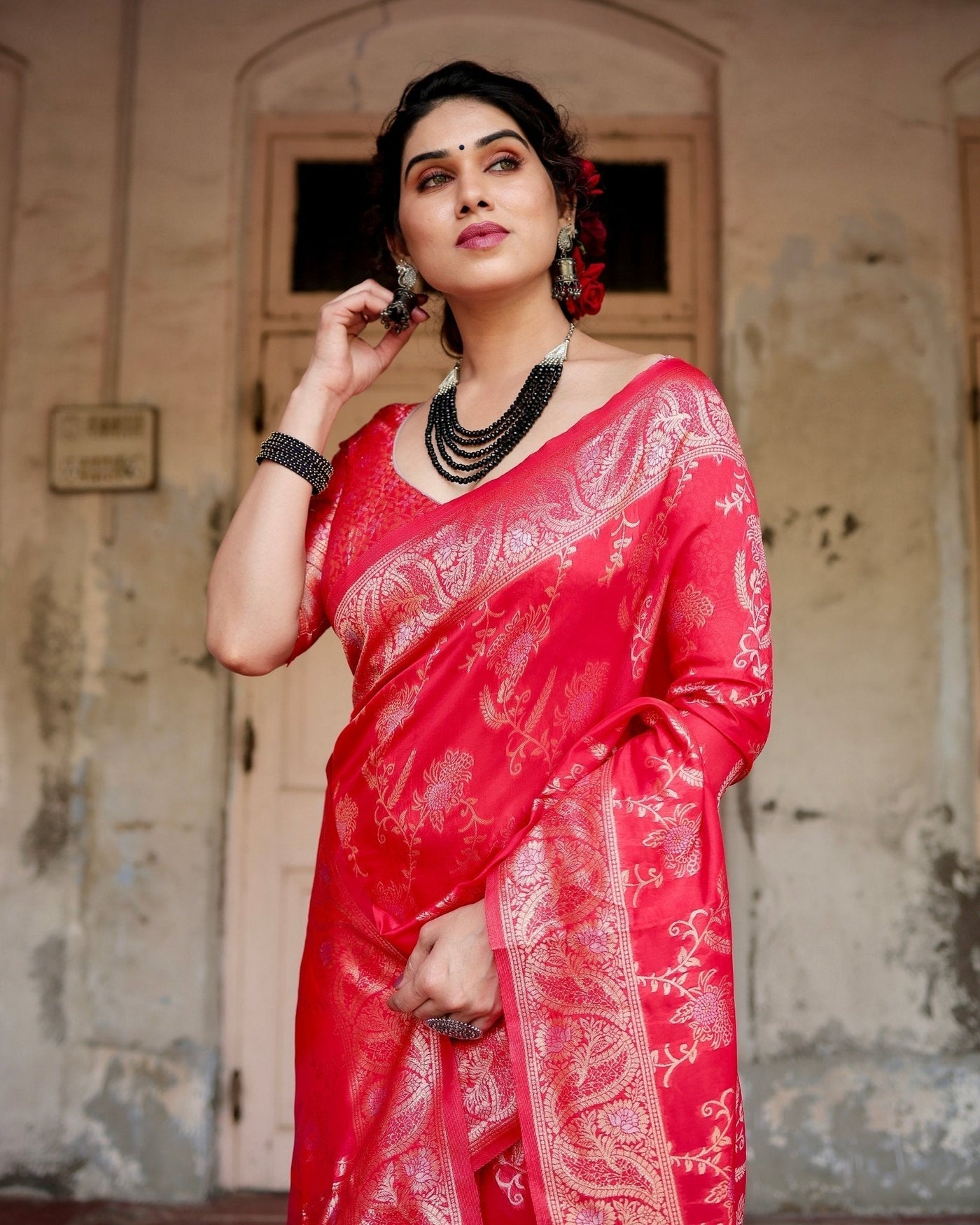 Pure Silk Saree Weaved With Zari Comes With Heavy Banarasi Brocade Blouse - Almaari Fashion