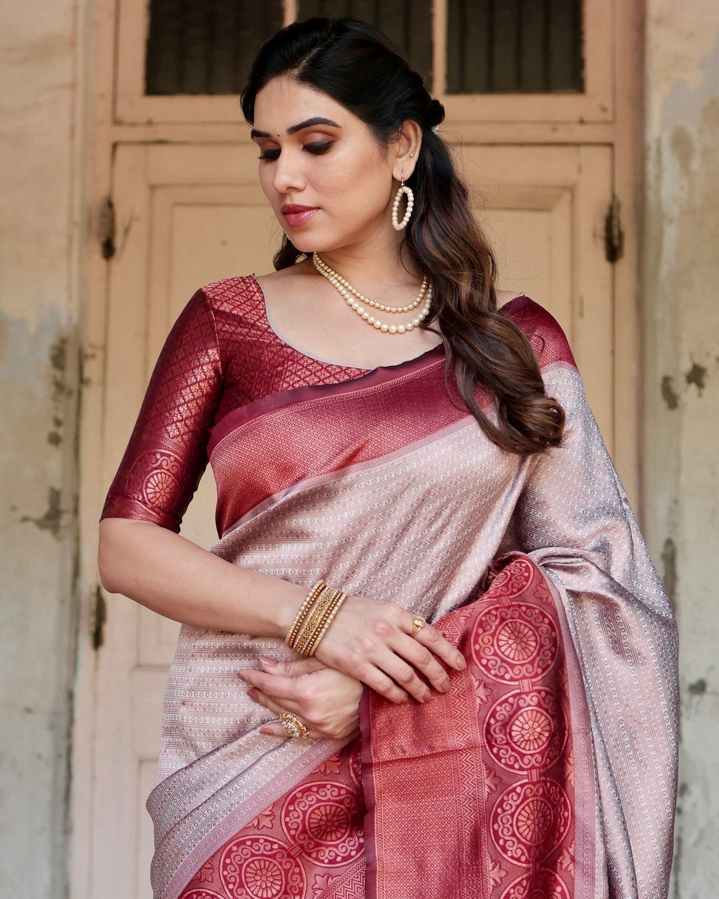 Pure Silk Saree Weaved With Zari Comes With Heavy Banarasi Brocade Blouse - Almaari Fashion