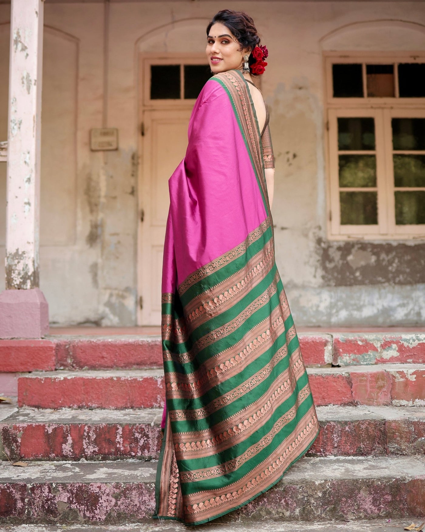 Pure Silk Saree Weaved With Zari Comes With Heavy Banarasi Brocade Blouse - Almaari Fashion