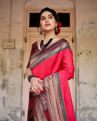 Pure Silk Saree Weaved With Zari Comes With Heavy Banarasi Brocade Blouse - Almaari Fashion