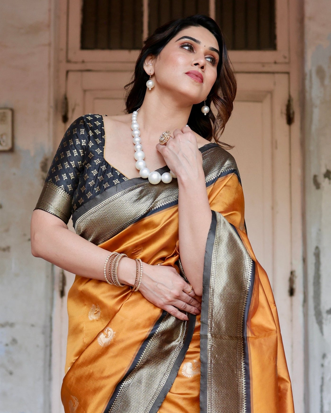 Pure Silk Saree Weaved With Zari Comes With Heavy Banarasi Brocade Blouse - Almaari Fashion