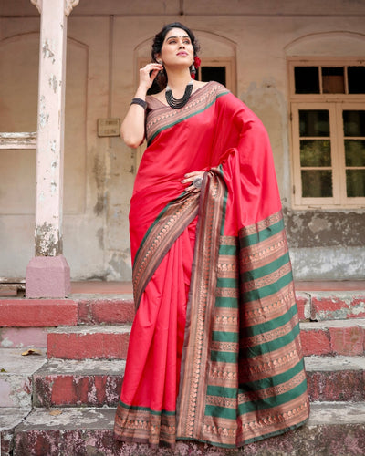 Pure Silk Saree Weaved With Zari Comes With Heavy Banarasi Brocade Blouse - Almaari Fashion