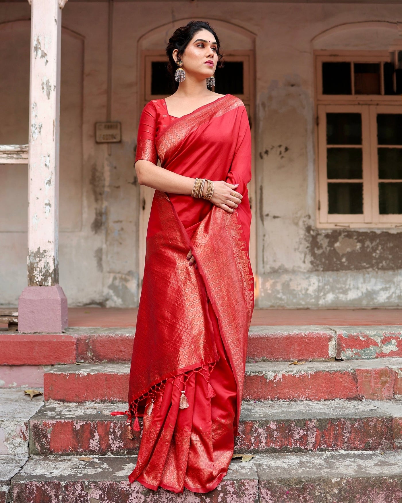 Pure Silk Saree Weaved With Zari Comes With Heavy Banarasi Brocade Blouse - Almaari Fashion