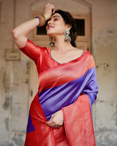 Pure Silk Saree Weaved With Zari Comes With Heavy Banarasi Brocade Blouse - Almaari Fashion