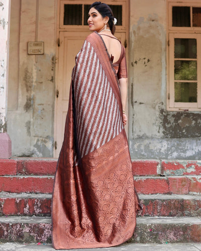 Pure Silk Saree Weaved With Zari Comes With Heavy Banarasi Brocade Blouse - Almaari Fashion