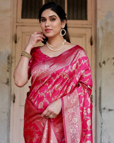 Pure Silk Saree Weaved With Zari Comes With Heavy Banarasi Brocade Blouse - Almaari Fashion