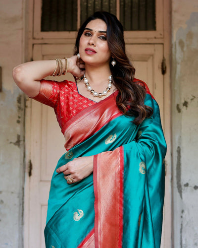 Pure Silk Saree Weaved With Zari Comes With Heavy Banarasi Brocade Blouse - Almaari Fashion