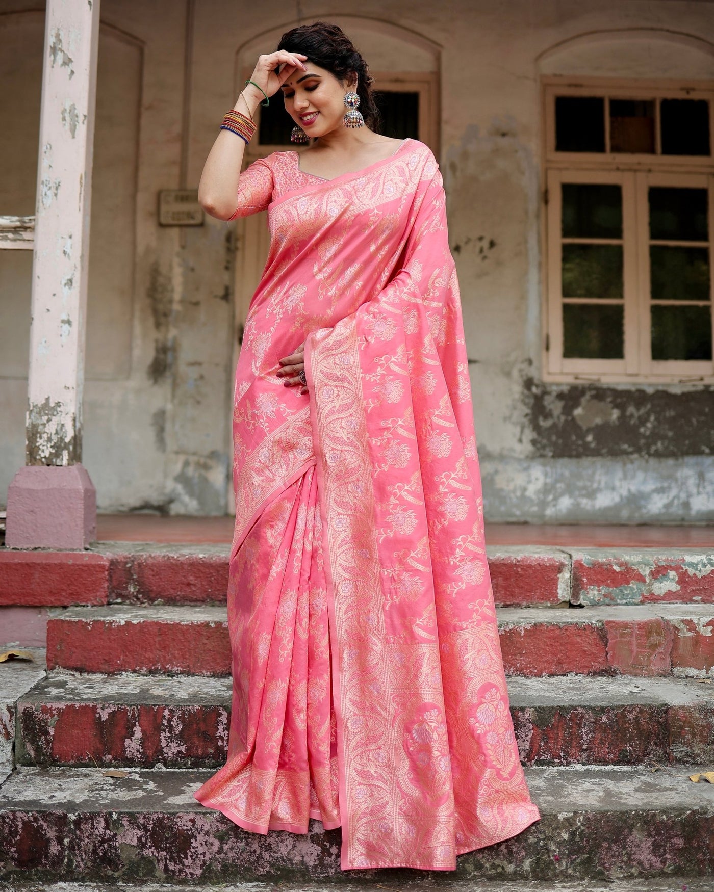 Pure Silk Saree Weaved With Zari Comes With Heavy Banarasi Brocade Blouse - Almaari Fashion