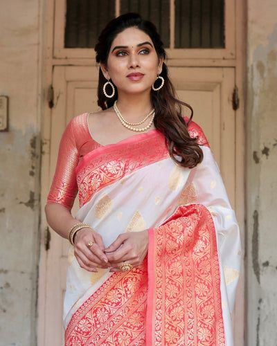 Pure Silk Saree Weaved With Zari Comes With Heavy Banarasi Brocade Blouse - Almaari Fashion