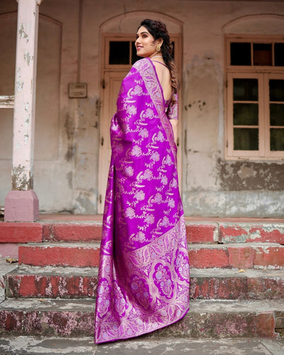 Pure Silk Saree Weaved With Zari Comes With Heavy Banarasi Brocade Blouse - Almaari Fashion