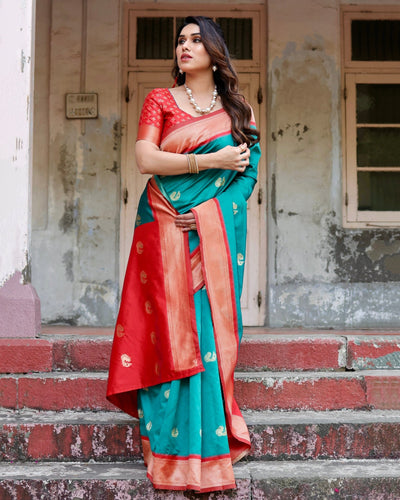 Pure Silk Saree Weaved With Zari Comes With Heavy Banarasi Brocade Blouse - Almaari Fashion