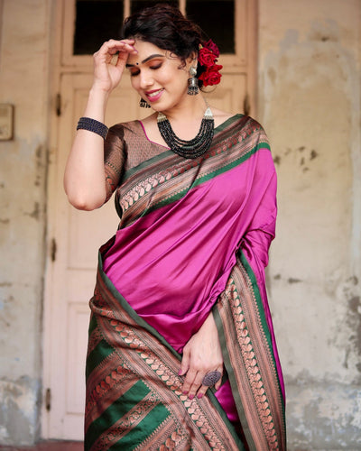 Pure Silk Saree Weaved With Zari Comes With Heavy Banarasi Brocade Blouse - Almaari Fashion