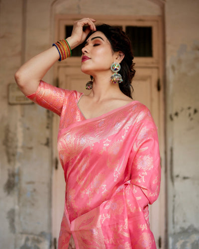 Pure Silk Saree Weaved With Zari Comes With Heavy Banarasi Brocade Blouse - Almaari Fashion