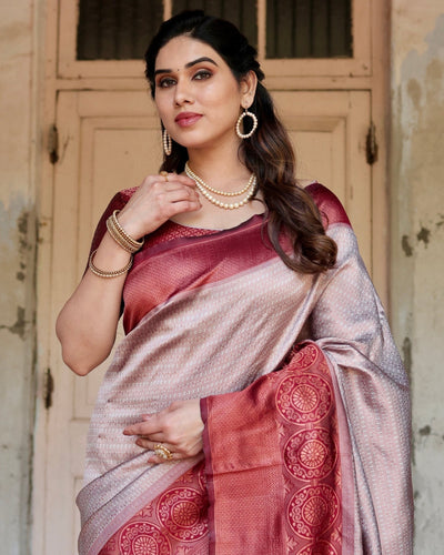 Pure Silk Saree Weaved With Zari Comes With Heavy Banarasi Brocade Blouse - Almaari Fashion