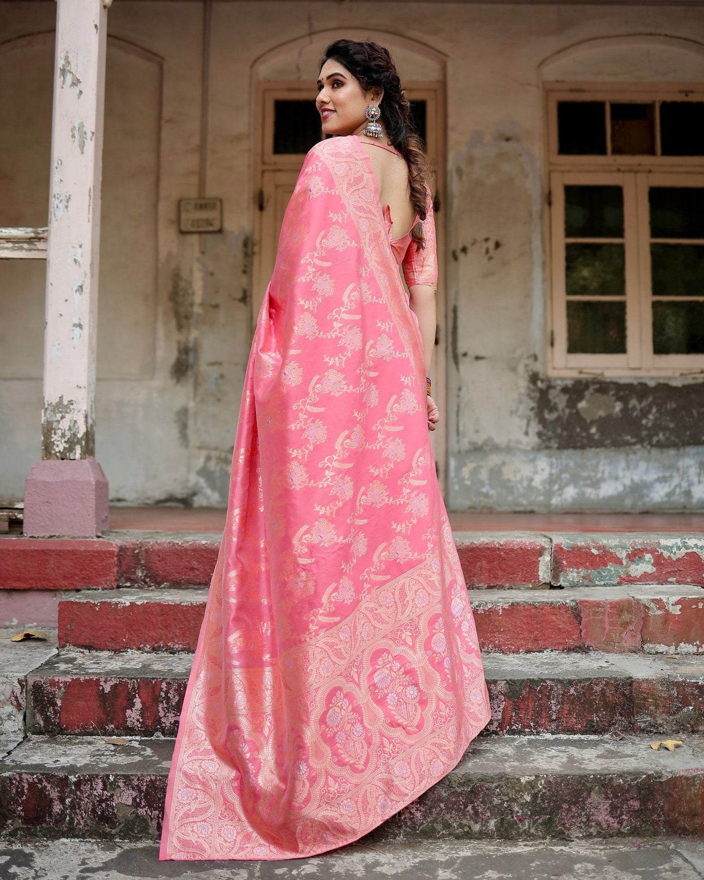 Pure Silk Saree Weaved With Zari Comes With Heavy Banarasi Brocade Blouse - Almaari Fashion