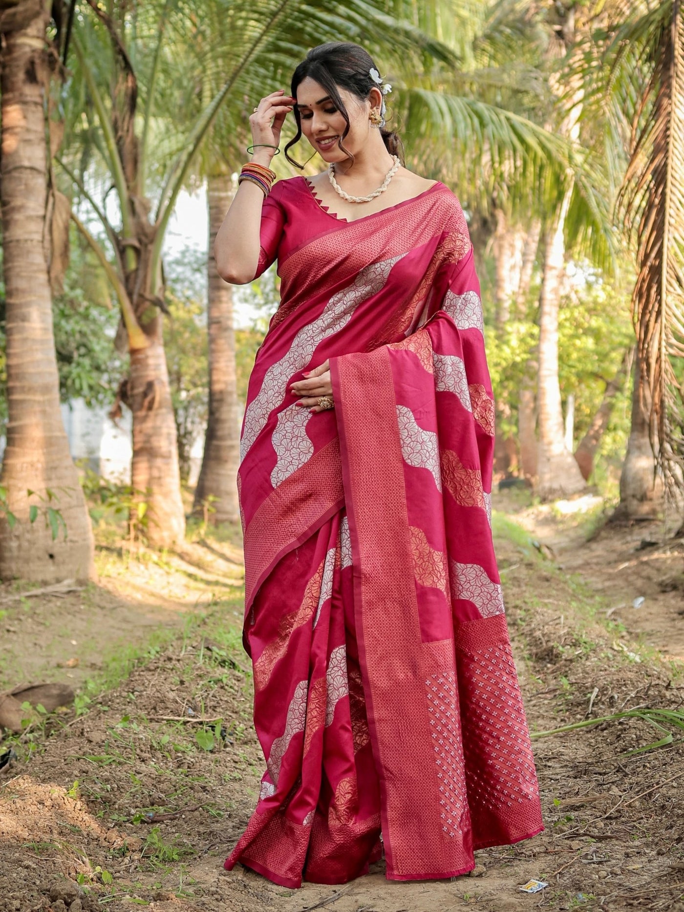 Pure Silk Saree Weaved With Zari Comes With Heavy Banarasi Brocade Blouse - Almaari Fashion